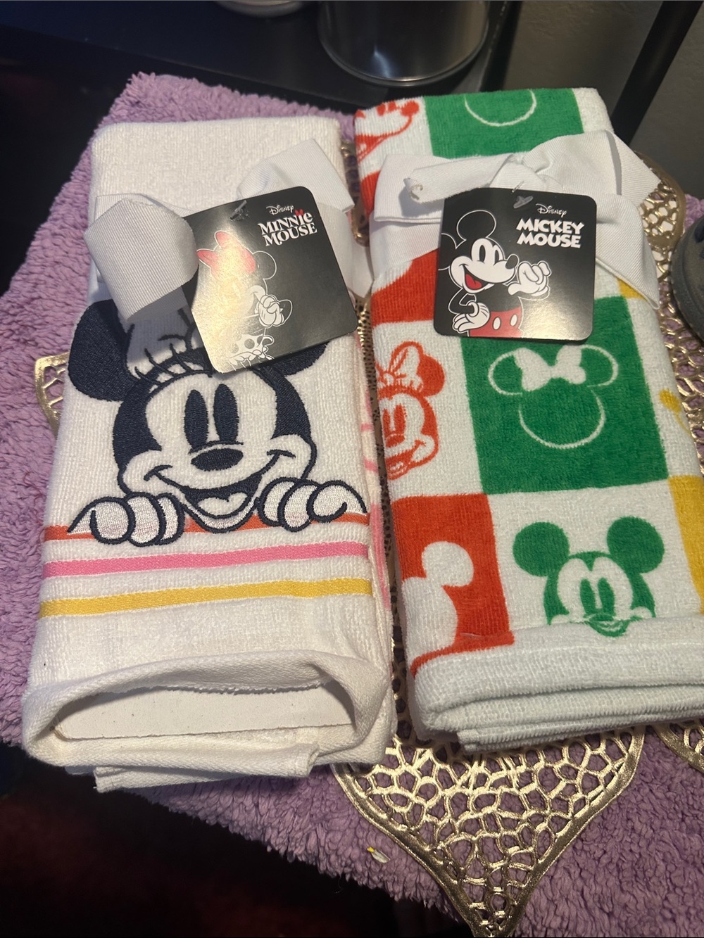 Disney White Kitchen Towels with Multicolor Minnie & Mickey Prints